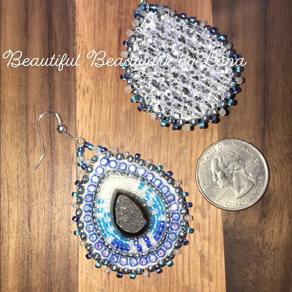 Beaded Earrings with Titanium covered Druzy stone